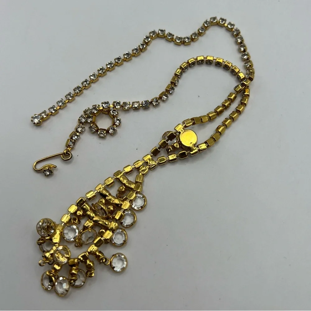 Spectacular Sparkling Crystal Dangled & Rhinestone Necklace Gold Tone Setting - Picture 4 of 8